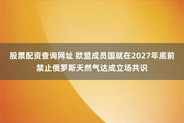 股票配资查询网址 欧盟成员国就在2027年底前禁止俄罗斯天然气达成立场共识